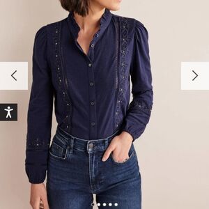 Boden Midnight Blue Embroidered Blouse